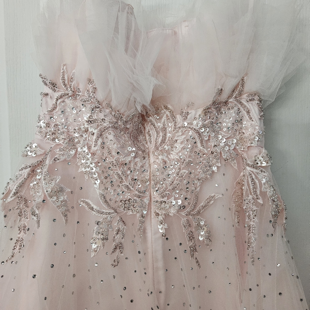 Mac Duggal Pink Ruffled Embroidered Sequins Steapless Pink Dress Size 2 NEW - Picture 8 of 12